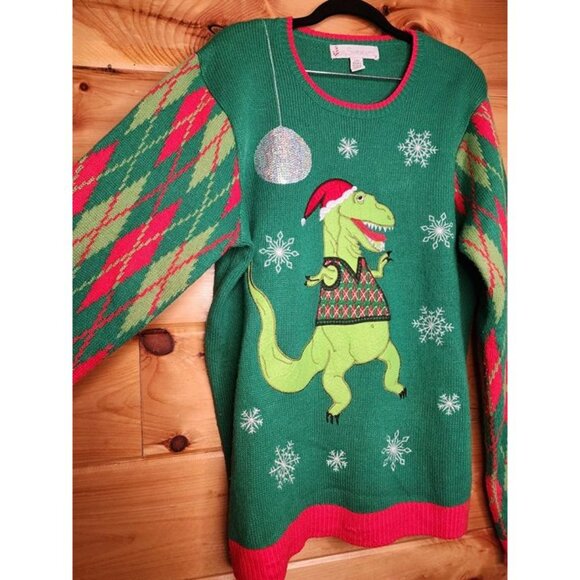 Jolly Sweaters Ugly Large Christmas Sweater Disco Dancing Dinosaur - Picture 6 of 10